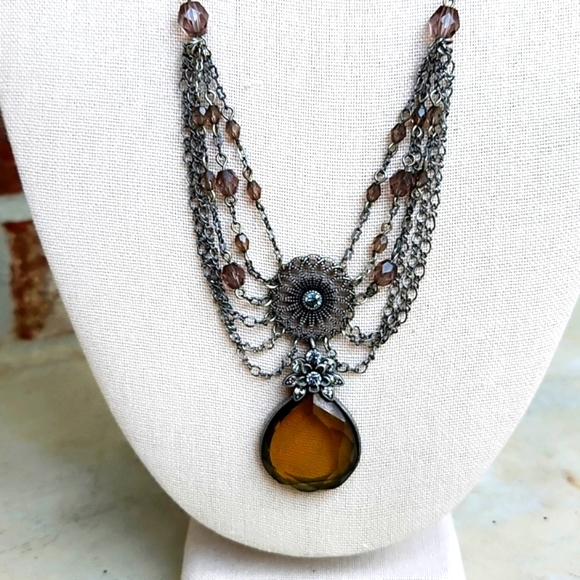 Vintage Beaded Filigree Necklace - Picture 2 of 7